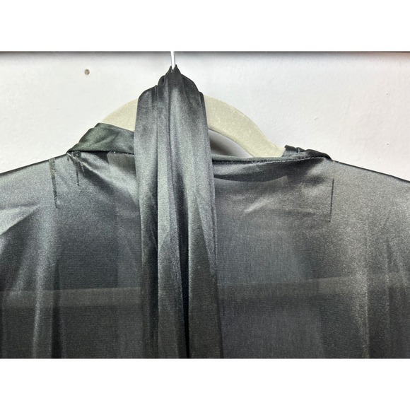 Black Satin Lace Kimono Robe Long Full Sleeve Maxi Duster Womens Large - Picture 6 of 9